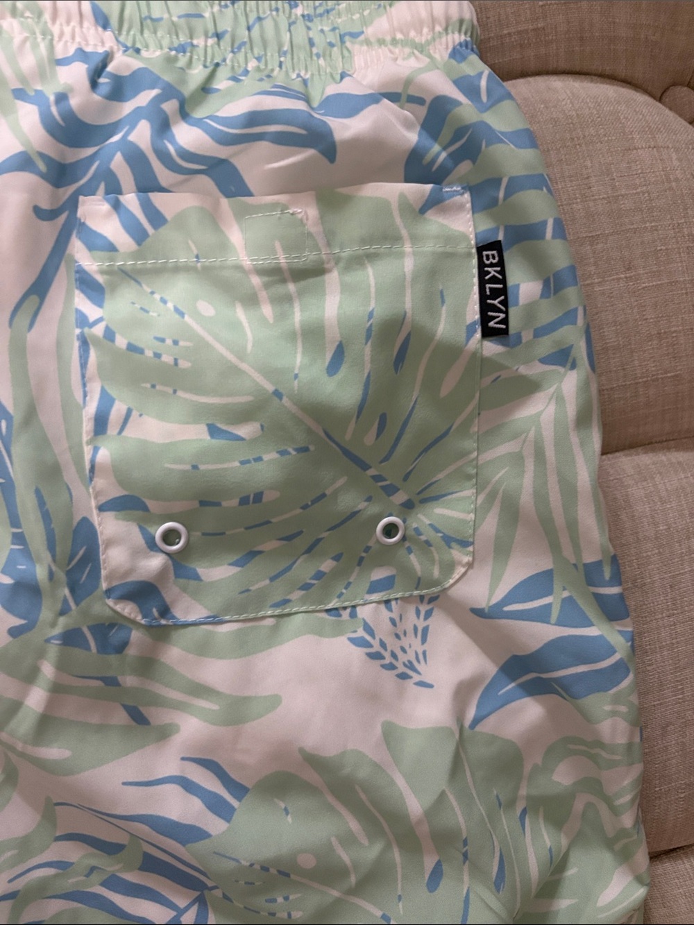 Brooklyn Cloth Light Blue, Mint & White Tropical Leaf Swim Shorts - Picture 5 of 5